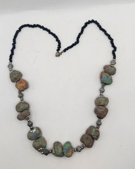 Vintage Moroccan Tribal Statement Necklace Chunky Raw Chrysocolla Beads Boho