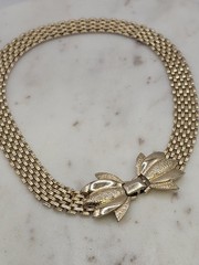 Vintage Gold Tone Multi Strand Collar Choker Necklace 15in Floral Foldover Clasp