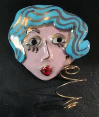 One of a Kind Quirky Porcelain Enamel Earrings of a Artistic Woman’s Face 1 3/4″