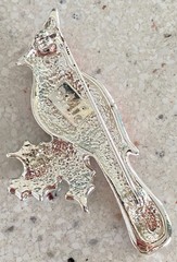 Vintage AAi Signed Red Cardinal Bird Brooch Red Enamel Silver Tone 2″ Pin