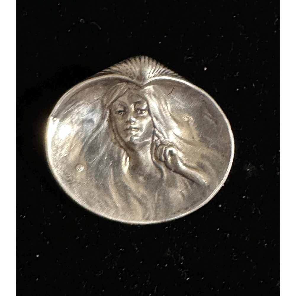 Antique Art Nouveau 935 Silver Pin Woman Flowing Hair