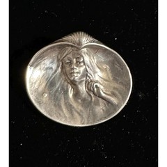 Antique Art Nouveau 935 Silver Pin Woman Flowing Hair