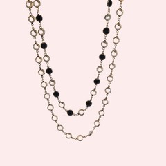 Vintage Swarovski Crystal Necklace Black & Clear Signed Gold Tone double strand