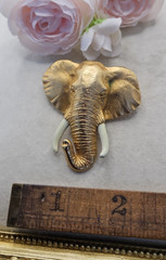 Vintage Elephant Brooch Pin Brushed Gold Tone Enamel Tusks Signed Animal Figural