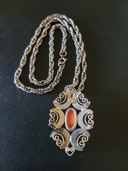 Vintage Hobe Cameo Silver Tone Necklace Intricate Filigree 22″