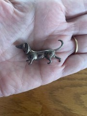 Vintage Dog Brooch Pin Marked Jezlaine 925 Dachshund Weiner Dog Silver
