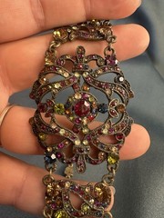 Vintage VCLM Signed Statement Necklace Victorian Revival Multi-Color Rhinestone