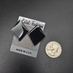Black Enamel Diamond Shape Stud Earrings Vintage 1980s NOS On Card