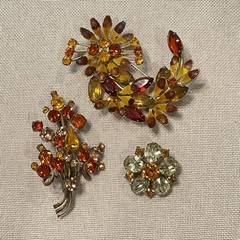 Lot Of 3 Vintage Brooch Pins All Prong Set Rhinestones 1 Signed Austria Flowers