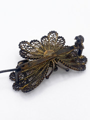 Vintage 800 Silver Filigree Butterfly Brooch Gold Wash 3D Layered Pin