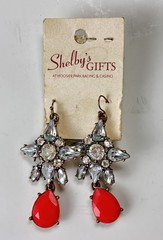 Red Teardrop Chandelier Earrings Crystal Rhinestone Gold Tone-Statement Earrings