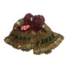 Vintage Christmas Bells Christmas Brooch Pin Back Beads & Sequins Beadwork