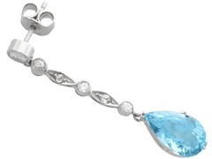 Antique 3.45Ct Aquamarine and 0.60Ct Diamond, Platinum Drop Earrings Circa 1925