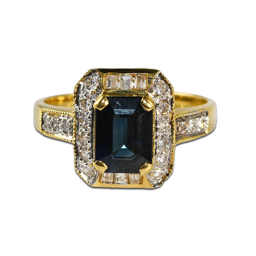 14K Yellow Gold Sapphire & Diamond Ring 4.6g