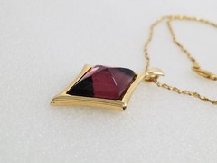 Vintage Gold Tone Simulated Amethyst Purple Glass Stone Pendant Necklace