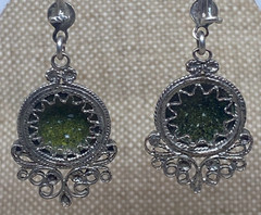 Vintage Earrings Rostov Finift Russian Enamel Painted Floral Dangle Silver Tone