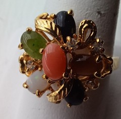 Vintage 80s 90s Gold Plated Cocktail Ring Semi-Precious Stones Size 9.5