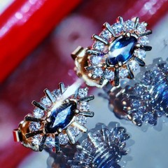 14k yellow gold earrings 0.68ct natural, treated sapphire dia stud 2.35gr N3717