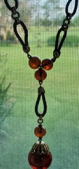 1920s ART DECO ~ LOUIS ROUSSELET Glass & Plaited Leather PENDANT Y NECKLACE