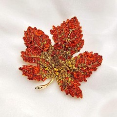 Vintage Stylish Full Micro Pave Yellow Orange Red Crystal Big Maple Leaf Brooch
