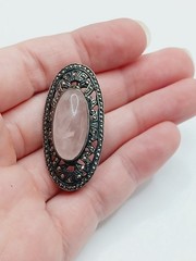 VTG AS IS Sterling Silver Marcasite Brooch Rose Quartz Deco Style Pin Ring lot