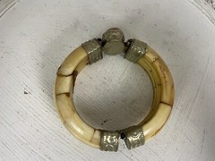 Bangle Bracelet Womens 3″ Ornate Brass Clamper Horn Bone Stone Gem