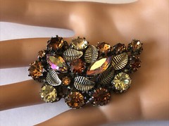 Antique Made in Australia Topaz Crystral Leaf Pin Brooch