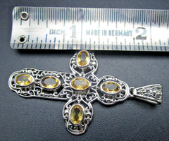Brazilian Citrine & Filigree Cross Pendant – 2 inches Long