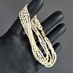 Vintage 14K Gold Three Strand Freshwater Pearl Bead Necklace