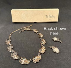 Vth Renoir Copper Necklace Adjustable Length MCM Clip-on Earrings 19 50s Leaves