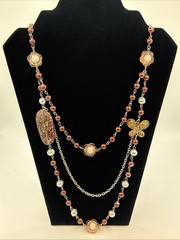 Vintage Multi strand Beaded Statement Necklace Acrylic Butterfly Accent READ