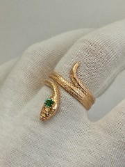 Antique Green Eye Snake Wrap Ring 2.0 Ct Simulated Emerald 14k Yellow Gold Over