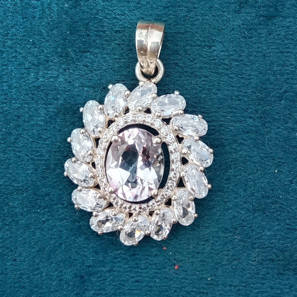 Vintage Pink Topaz 925 Sterling pendant 30x25mm ,Oval Pendant Christmas Gift