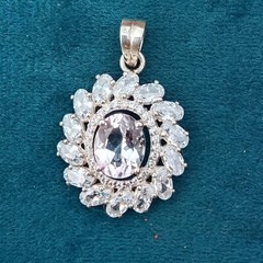 Vintage Pink Topaz 925 Sterling pendant 30x25mm ,Oval Pendant Christmas Gift