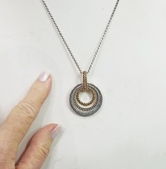 Vintage Signed Brighton Retired Silver Plate & Gold Plate Rapture Rings Necklace