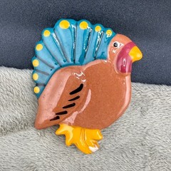 Vintage Flying Colors Turkey Brooch Thanksgiving Gobble