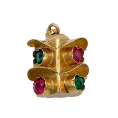 Vintage 18K Yellow Gold 3D Traffic Light Emerald Ruby Gemstone Charm
