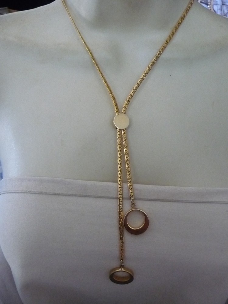 GOLD TONE SLIDE CHAIN W DANGLE GOLD TONE CIRCLES NECKLACE #32/11