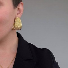 Vintage YSL Gold Tone Textured Clip On Earrings France Signed Statement