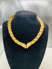 Vintage Brushed Gold Tone Leaf Snake Link Collar Bib Greek Goddess 16” Necklace