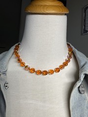 HATTIE CARNEGIE Signed Orange AB UV GLOW Glass Bead Necklace VTG 17.75” 41g HTF