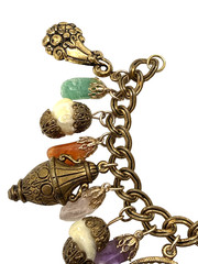 1950s MIRIAM HASKELL Unsigned Asian Charm Bracelet Semi Precious Stones 7.25″