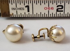 Vintage J.M.S JMS 1/20 12KT Gold Filled G.F Large Faux Pearl Screwback Earrings
