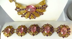 Antique Czech Amethyst Rose Glass Art Nouveau Art Deco GP Necklace Bracelet SET