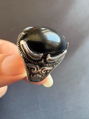 925 Sterling Silver Ring Black Zircon Ring Handcrafted Silver Ring Size 9.5 US