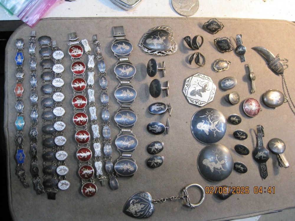 MONSTER LOT Vintage Siam Niello Sterling Necklace PinS BraceletS EARRING