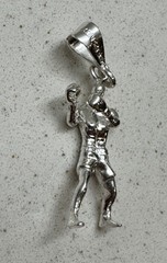 .925 Sterling Silver Boxer Charm Man Boxing 3D Loose Pendant Made in Mexico NMin
