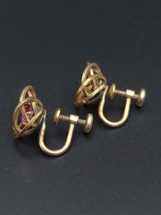 Vintage 12k Gold Filled H.G. Pink Rhinestone Screw Back Earrings Mid Century