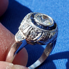 Original EARTH MINED DIAMOND Engagement Ring Deco PLATINUM SAPPHIRE Solitaire 5