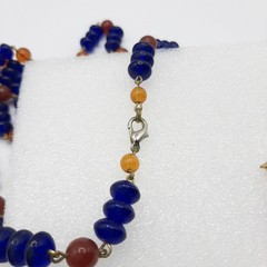 Egyptian Revival Carnelian And Blue Glass Vintage Necklace And Earrings Set